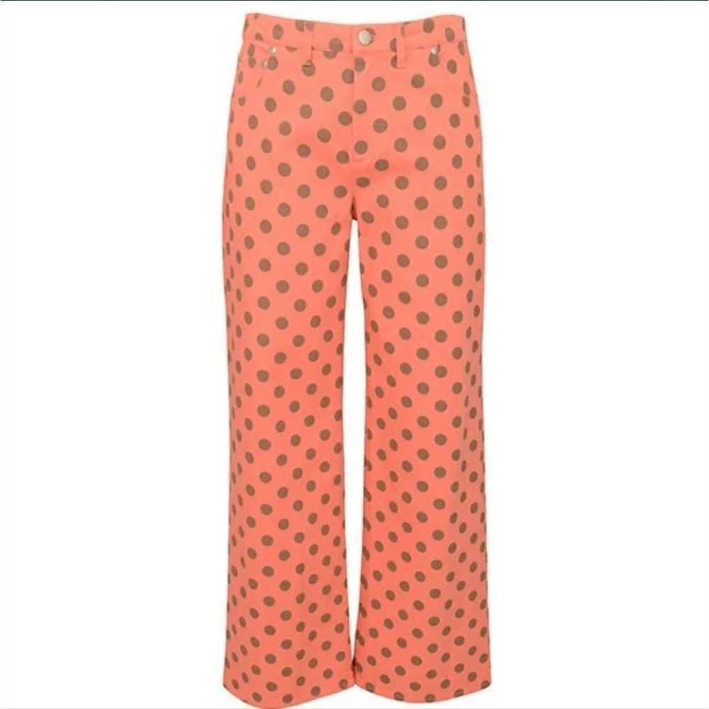 J. Peterman rose brown Wide leg, high waist polka dot jeans size 8